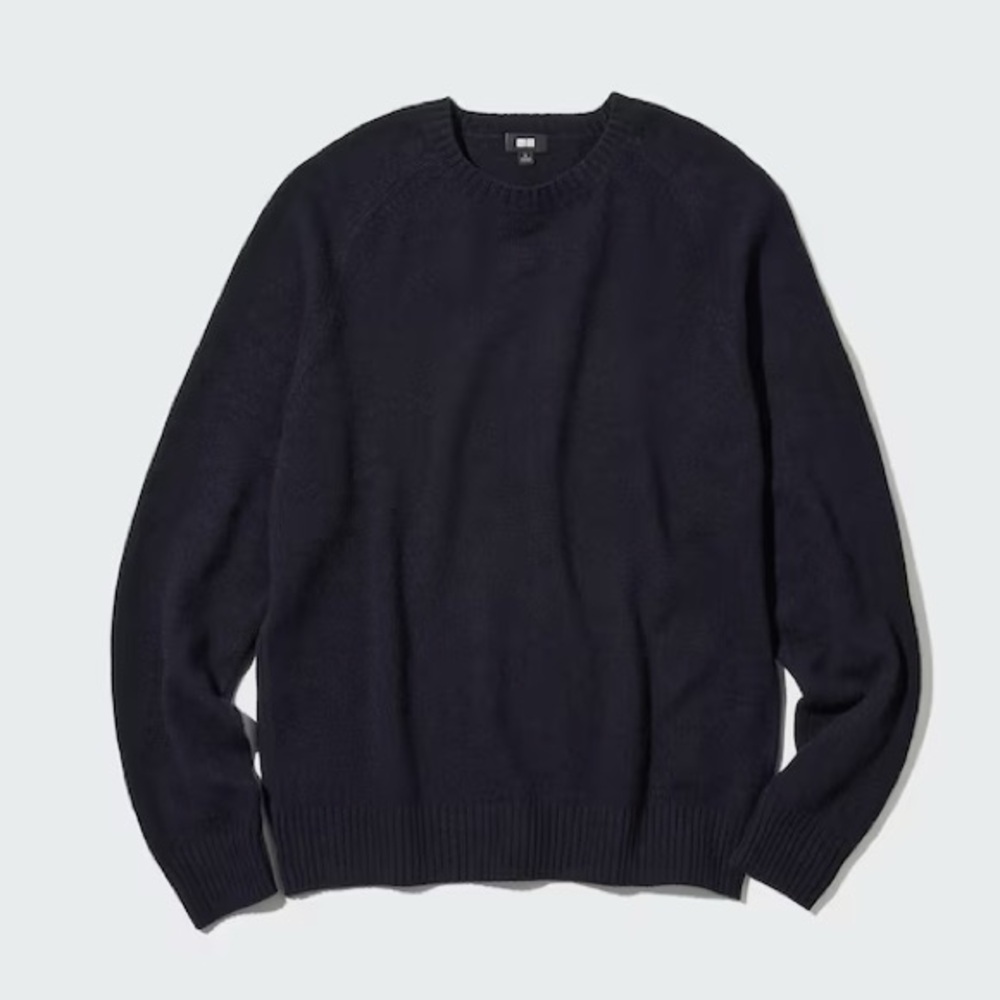 Uniqlo Men’s Premium Lambswool Crewneck Long Sleeve Sweater Navy Blue Large NWT